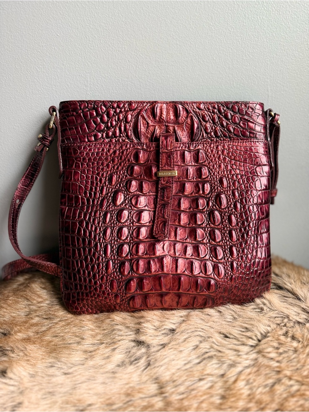 Brahmin Bordeaux Croc-Embossed Crossbody Bag